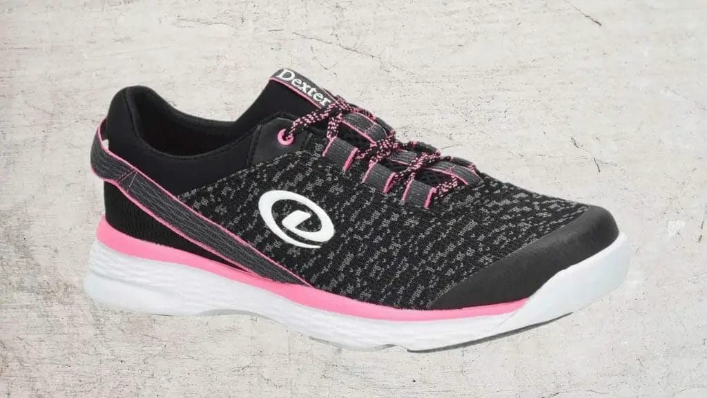 Pink and black Dexter Jenna 2 womens bowling shoe in profile