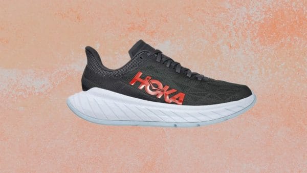 The Hoka One One Carbon X2 distance road racing shoe for men.