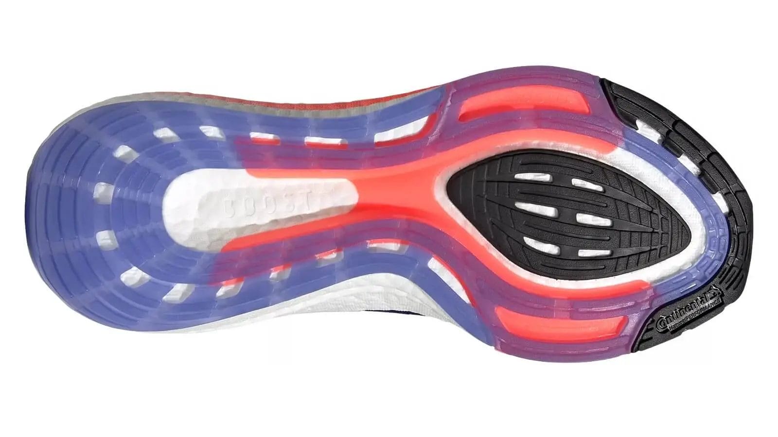 Multicolored outsole with continental tire rubber for durability.