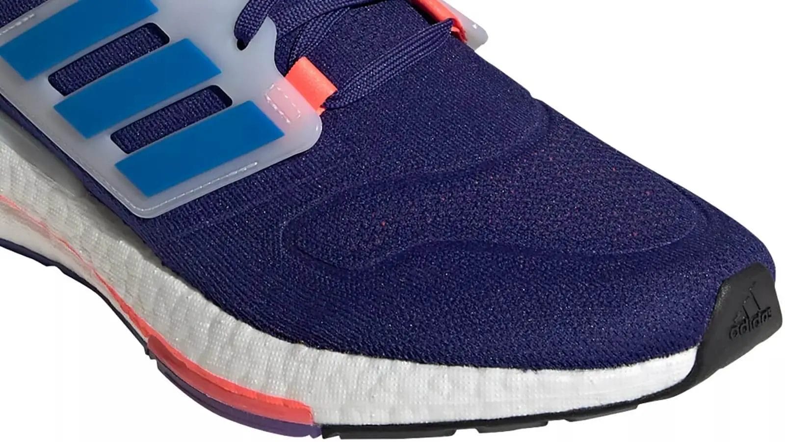 Close up view of the toe box on the adidas ultraboost 22 shoe for running.